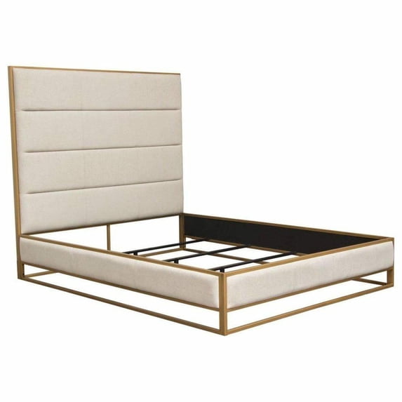 Nova Lifestyle Empire Eastern King Bed in Sand Fabric with Hand brushed Gold Metal Frame