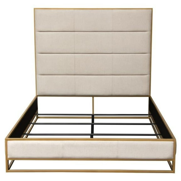 Empire Queen Bed in Sand Fabric with Hand brushed Gold Metal Frame by Diamond Sofa