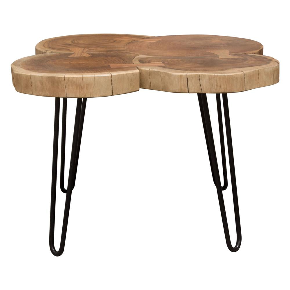 28" Square Natural Acacia & Black Metal Contemporary Coffee Table