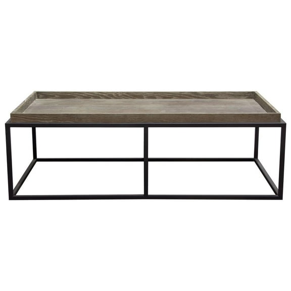 Nova Lifestyle Lex Rectangle Cocktail Table in Rustic Oak Veneer Finish Top w/ Black Powder Coated Metal Base