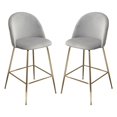 thumbnail image 1 of Lilly Set of (2) Bar Height Chairs in Grey Velvet w/ Brushed Gold Metal Legs by Diamond Sofa, 1 of 6