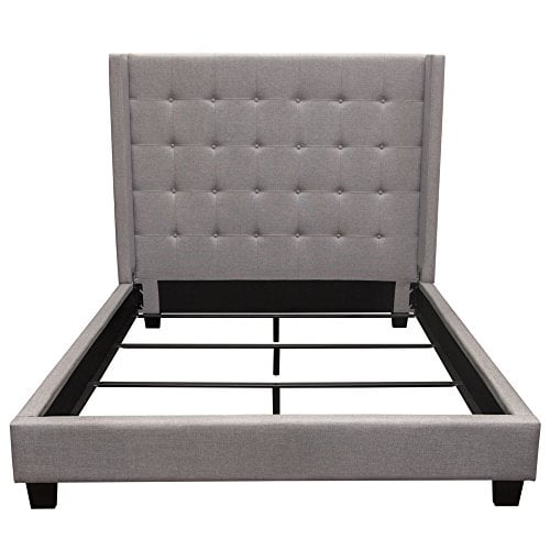 Light Gray Queen Upholstered Wingback Tufted Bed