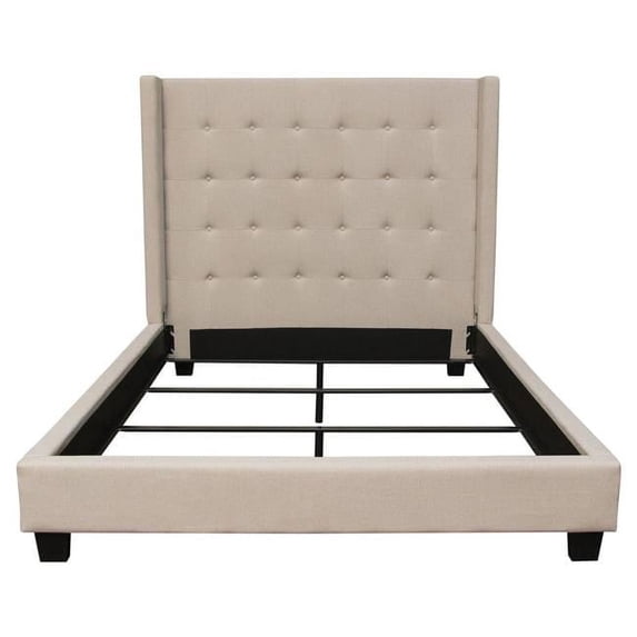 Diamond Sofa Madison Ave Tufted Wing Queen Bed in Sand Button Tufted Fabric