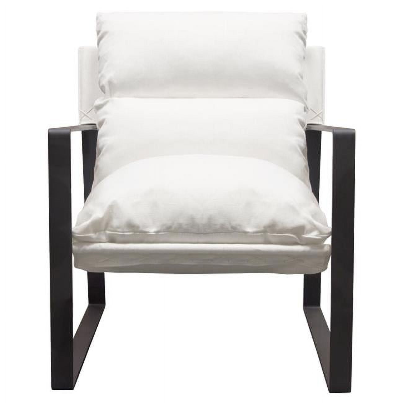 Miller Chic White Linen and Black Metal Sling Accent Chair