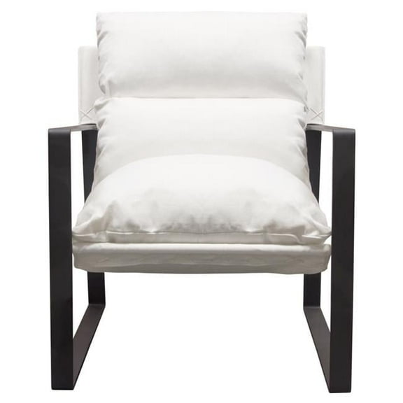 Nova Lifestyle Miller Sling Accent Chair in White Linen Fabric w/ Black Powder Coated Metal Frame by Diamond Sofa
