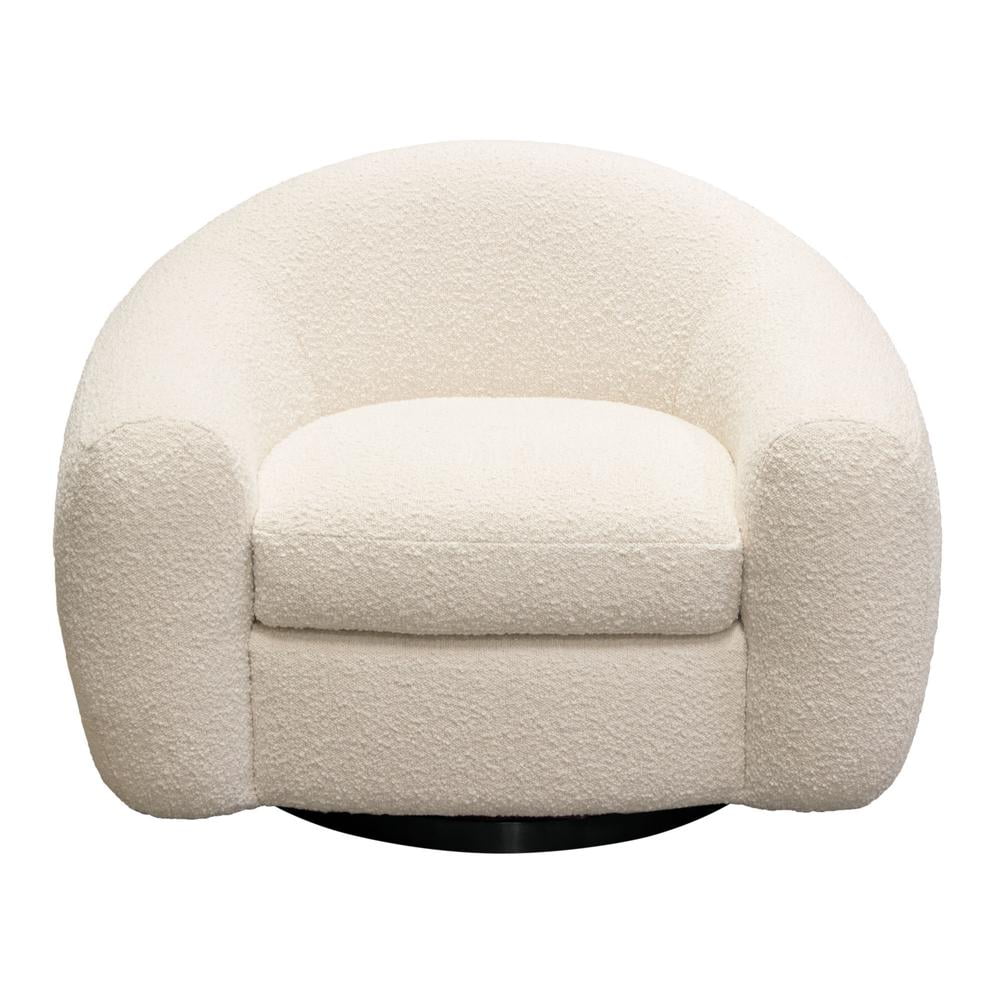 Eucalyptus Solid Wood Barrel Swivel Chair in Bone Boucle