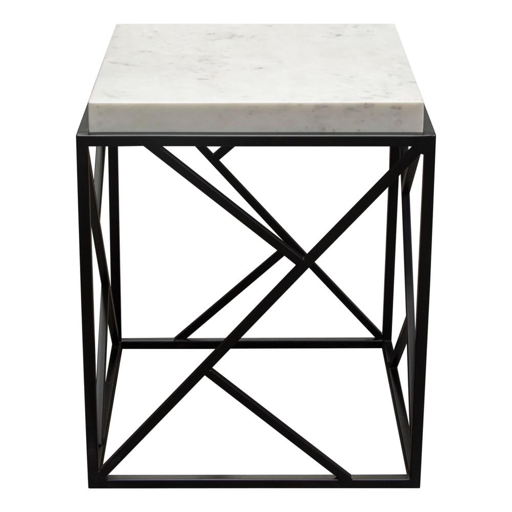 Plymouth 18" Square White Marble and Black Metal Accent Table