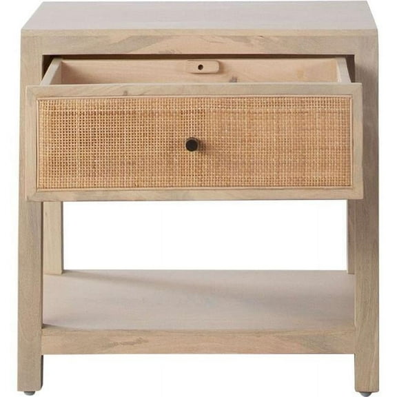 Diamond Sofa SADLERETNA Sadler 1-Drawer Solid Mango Wood Accent Table with Cane Door Fronts, Natural Finish