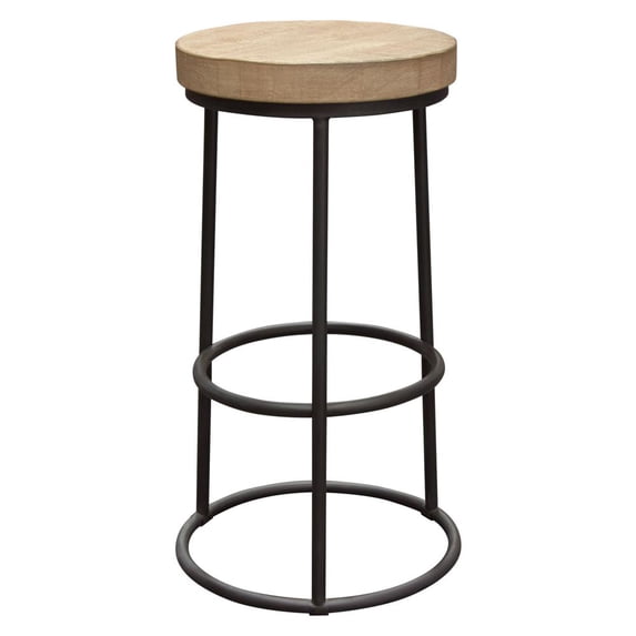 Round Backless Bar Height Stool with Solid Pine Seat and Metal Hoop Base