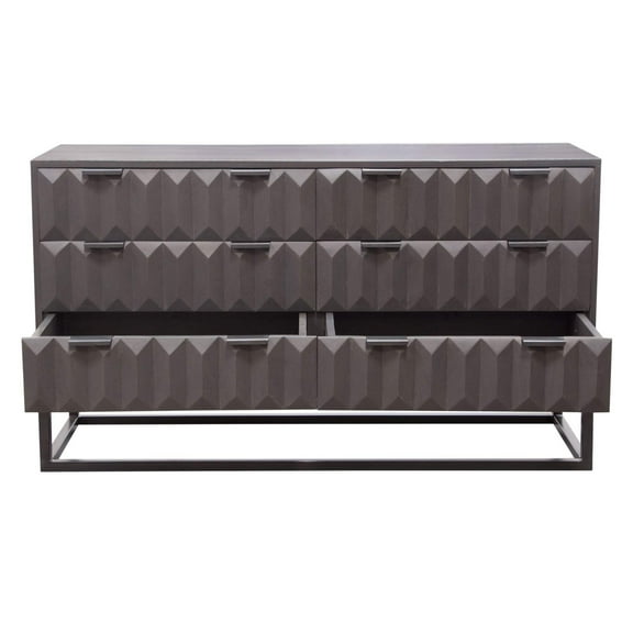 Diamond Sofa Spectrum 6-Drawer Solid Mango Wood Dresser in Smoke Gray Finish with Gun Metal Finished Legs