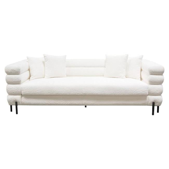 91.25'' White Tufted Fabric Sofa with Metal Legs