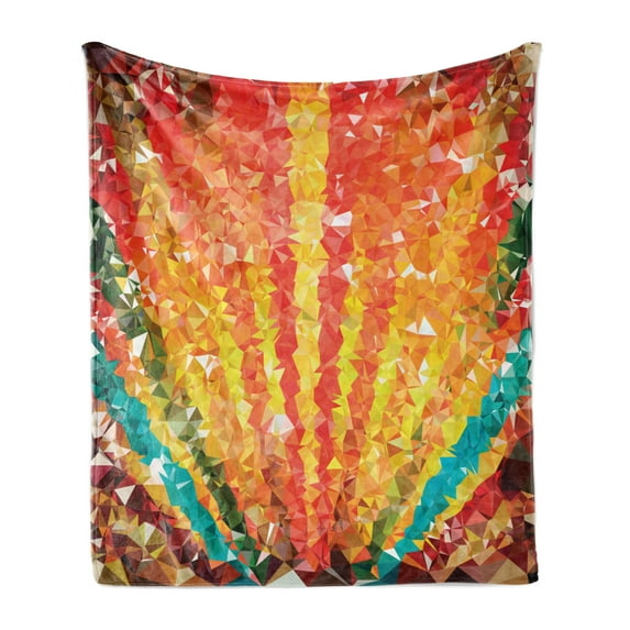 Diamond Soft Flannel Fleece Blanket, Pop Art Diamond Sun Rays Beams Shady Stripes Nature Rainbow Design Groovy Graphic, Cozy Plush for Indoor and Outdoor Use, 60" x 80", Orange Red, by Ambesonne