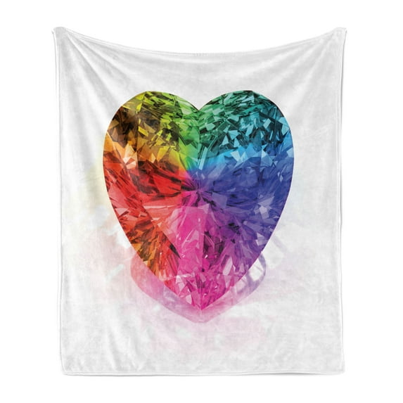Diamond Soft Flannel Fleece Throw Blanket, Heart Shape Colorful Diamond Love is Precious Romance Marriage Couples Print, Cozy Plush for Indoor and Outdoor Use, 50" x 60", Multicolor, by Ambesonne