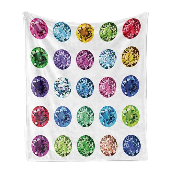 Diamond Soft Flannel Fleece Throw Blanket, Round Oval Gems Diamonds Emerald Supreme Sublime Worth World Design Girls Print, Cozy Plush for Indoor and Outdoor Use, 60" x 80", Multicolor, by Ambesonne