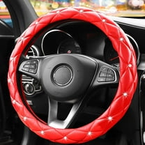 Diamond Soft Leather Anti-Slip Steering Wheel Cover with Bling Bling Crystal Rhinestones, Universal 15 Inch for Women, Fit Vehicles, Sedans, SUVs, Vans, Trucks