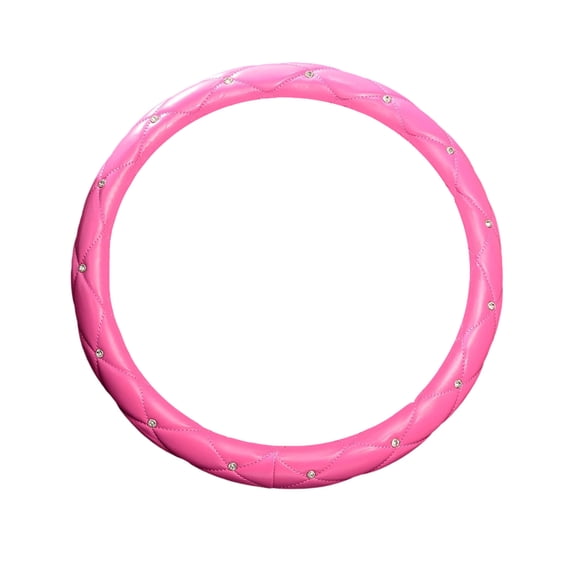 Diamond Soft Leather Steering Wheel Cover with Bling Bling Crystal Rhinestones, Universal 15 inch Anti-Slip, Car Interior Accessories(Hot Pink)