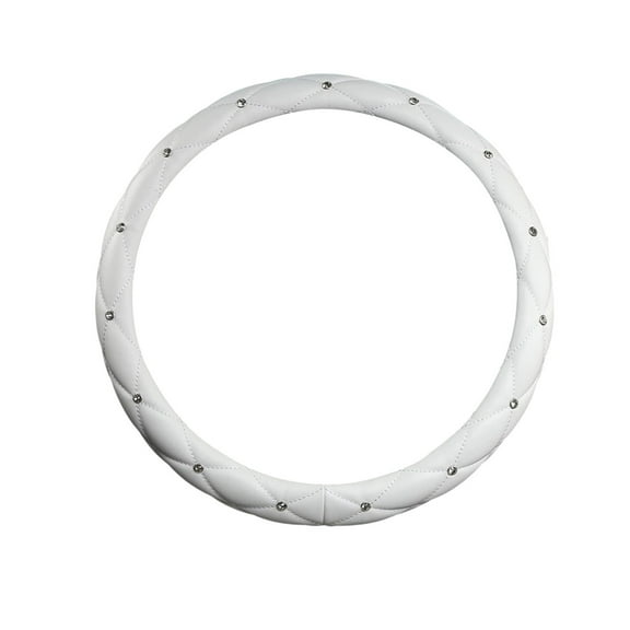 Diamond Soft Steering Wheel, Anti Slip Universal 15 Inch, Cover with Crystal Rhinestones, Pure White Comfort Leather Auto Car White#