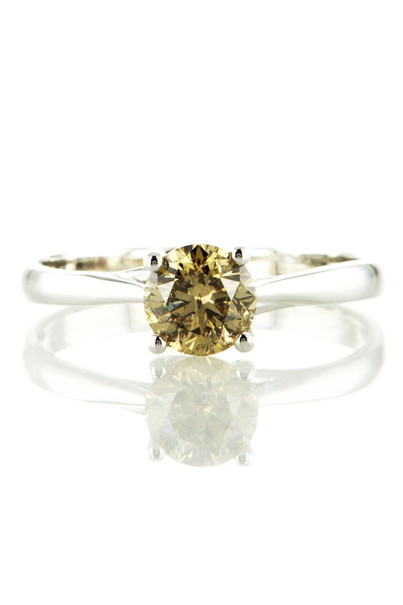 Diamond Solitaire Engagement Ring Round Fancy Brown 14K White Gold 1.00 Carat