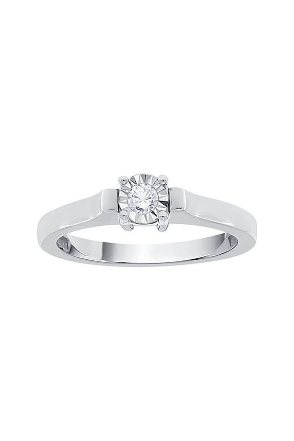Diamond Solitaire Engagement Ring in 10K White Gold (1/10 cttw) (I-Color, SI3-I1 Clarity) (Size-5)