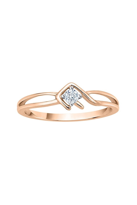 Diamond Solitaire Fashion Ring in 10K Rose Gold (1/10 cttw) (I-Color, SI3/I1-Clarity) (Size-7)