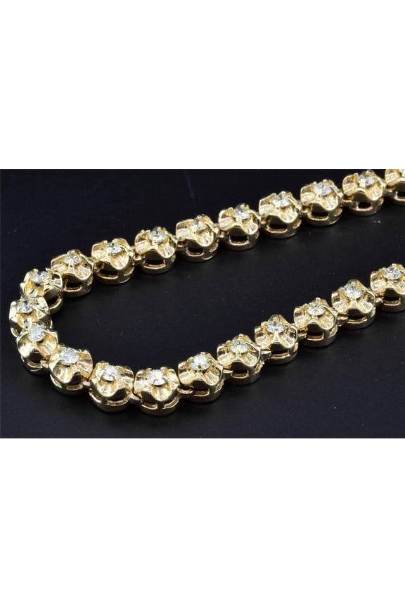 Diamond Solitaire Necklace Tennis Chain 10K Yellow Gold 1 Row Round Cut 32 Inch