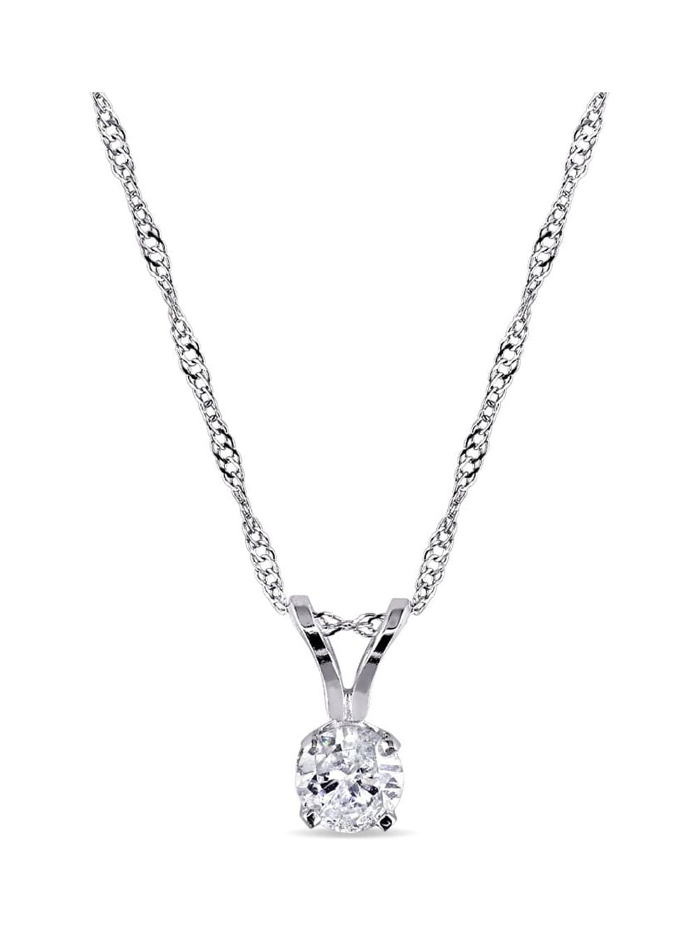 GEM AND HARMONY Diamond Solitaire Pendant 1/4 Ctw (Carat) in 14K White Gold with Chain