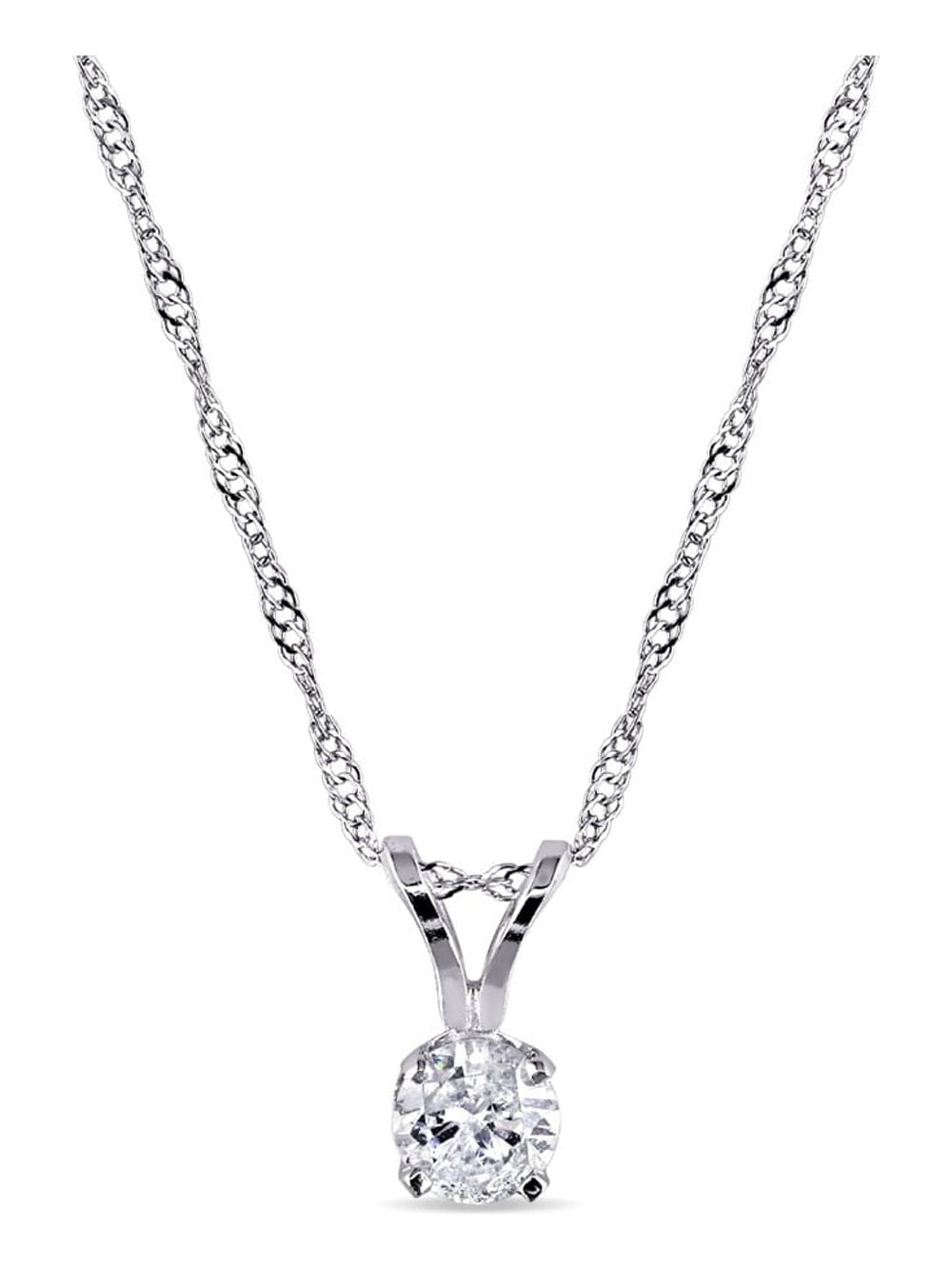 GEM AND HARMONY Diamond Solitaire Pendant 1/4 Ctw (Carat) in 14K White Gold with Chain for Women