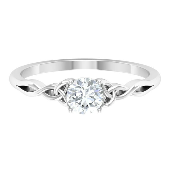 Diamond Solitaire Promise Ring for Women, Celtic Knot Ring, 10K White Gold, US 7.00