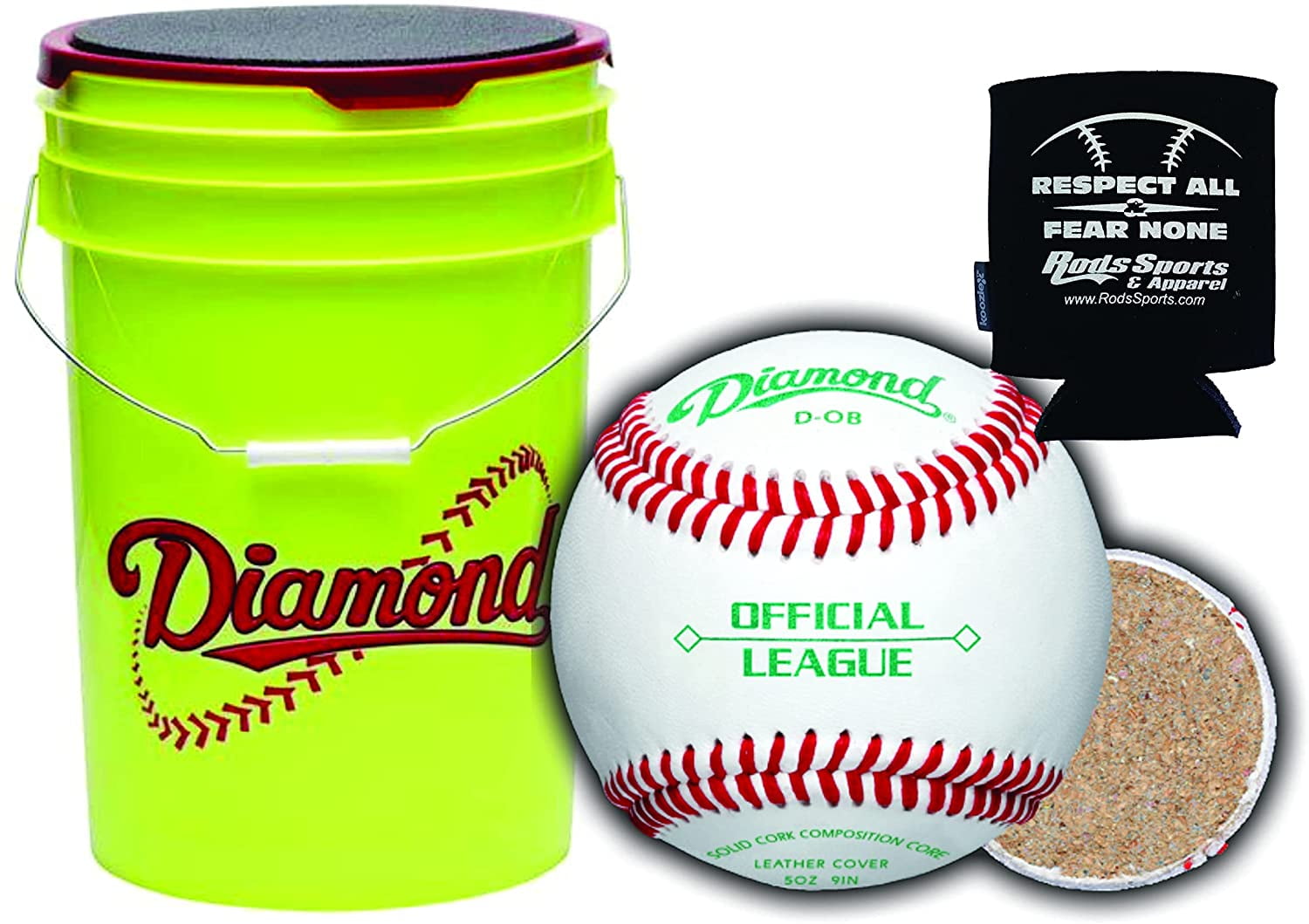 Diamond Sports DOB Leather Baseballs in 6Gallon Yellow Cushion Lid
