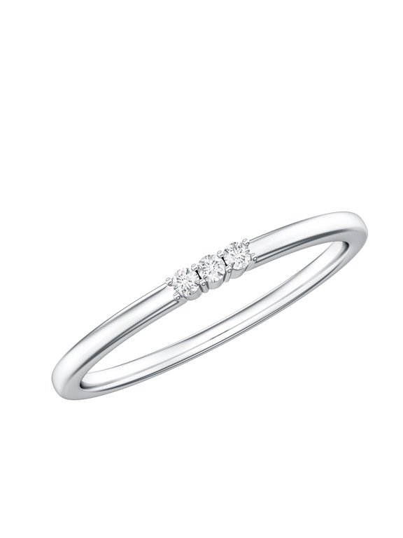 Diamond Stackable Ring for Women, Three Stone Ring (HI-SI Quality), 14K White Gold, US 5.50
