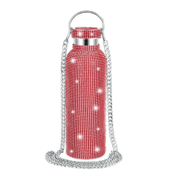 Diamond Stainless Steel Water Bottle Portable Glitter Rhinestone Crossbody Bling Thermal Flask 600ml A