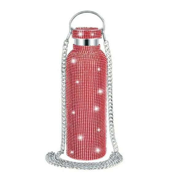 Diamond Stainless Steel Water Bottle Portable Glitter Rhinestone Water Bottle Crossbody Bling Thermal Flask 600ml A