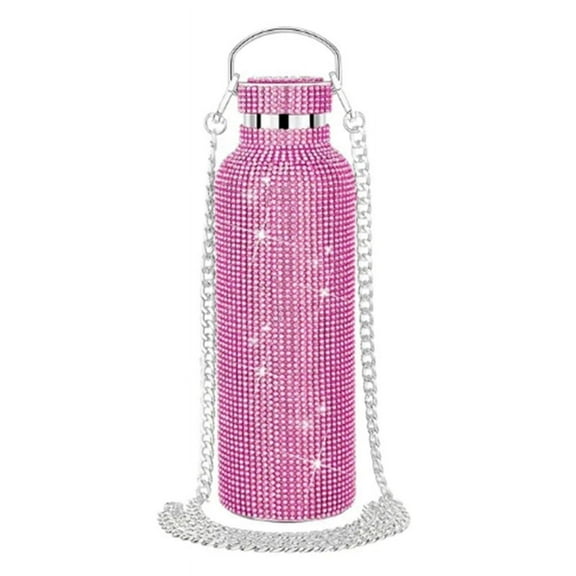 Stainless Steel Water Bottle Portable Glitter Rhinestone Water Bottle Crossbody Bling Thermal Flask 600ml C