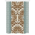 thumbnail image 1 of Diamond Stall Shower Curtain, Vintage Gold Swirling Lines Ornament with Diamonds over Damask Retro Style Boho Print, Fabric Bathroom Set with Hooks, 54W X 78L Inches, Tan Teal, by Ambesonne, 1 of 1