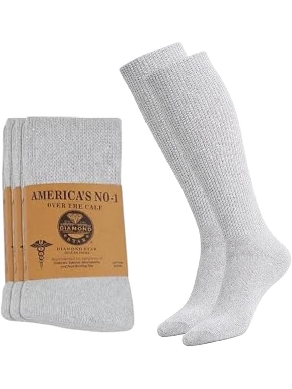 Diabetic Over the Calf, Non-binding Premium Cushion Cotton Knee High Comfortable Socks for Men (Gray - 2 Pairs, Socks Size 10-13)
