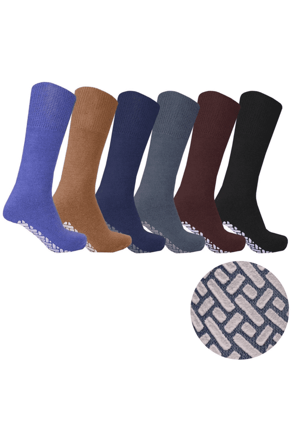Diabetic Anti-Skid socks, Non Binding Grip-Hospital Diabetic Tube socks Loose Fit Top for Men & Women (6 Pairs-Multi, Socks size 10-13)
