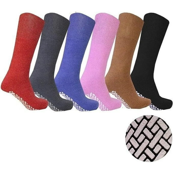 Diamond Star Diabetic Anti-Skid socks, Non Binding Grip-Hospital Diabetic Tube socks Loose Fit Top for Men & Women (6 Pairs-Multi, Socks size 9-11)