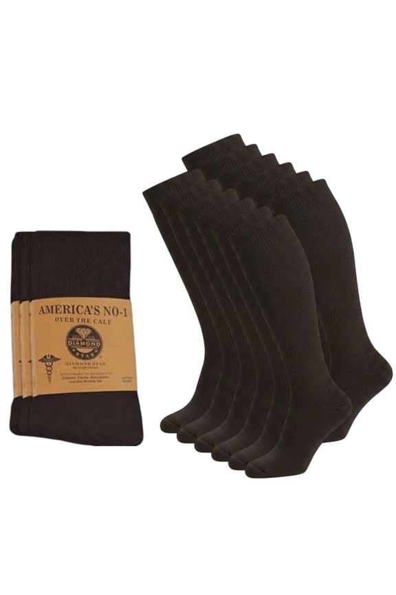Diabetic Over the Calf Premium Cushion Cotton Knee High Comfortable Socks for Men (Brown - 12 Pairs, Shoe Size 13-16)