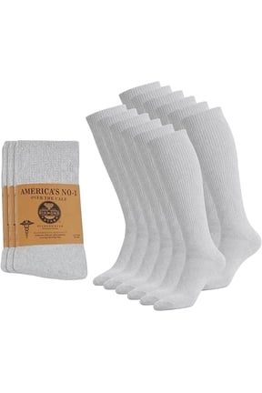 Diabetic Over the Calf, Non-binding Premium Cushion Cotton Knee High Comfortable Socks for Men (Grey - 12 Pairs, Socks Size 10-13)
