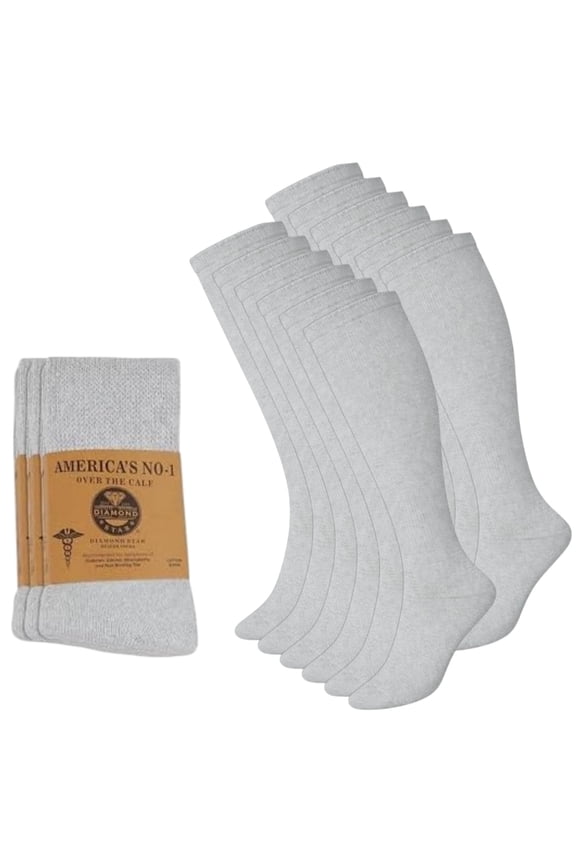 Diabetic Over the Calf Premium Cushion Cotton Knee High Comfortable Socks for Men (Grey - 12 Pairs, Shoe Size 10-13)