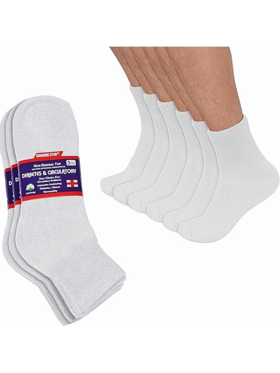 Diabetic Socks for Men & Women - Non-Binding Cushion Cotton Ankle Socks for Neuropathy, Edema, & Circulatory Support (White - 12 Pairs Extra Wide, Socks Size 13-15)