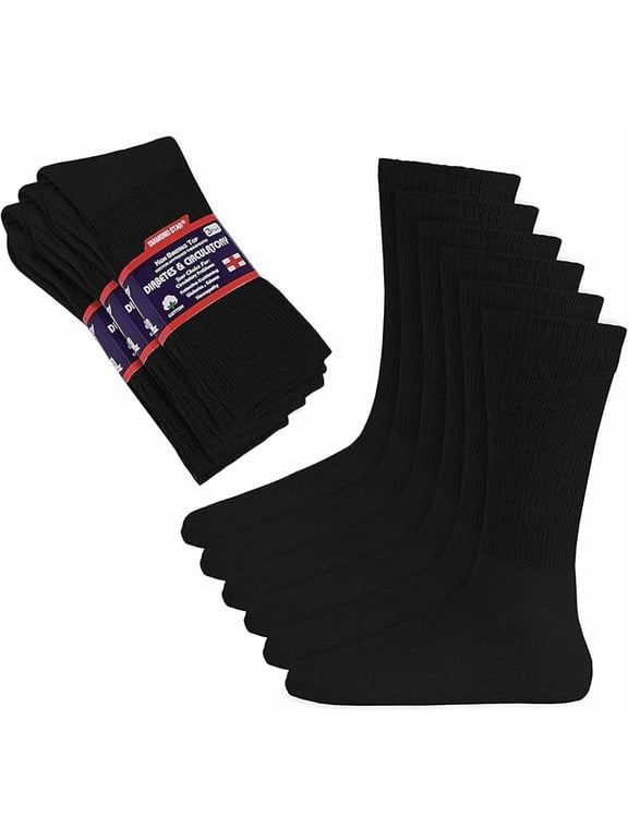 Diabetic Socks for Men & Women - Non-Binding Cushion Cotton Crew Socks for Neuropathy, Edema, & Circulatory Support (Black - 3 Pairs, Sock Size 9-11, Fits Women's Shoe Size 5-10)