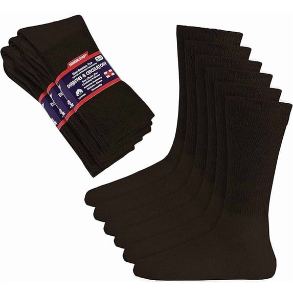 Diamond Star 3-Pack Diabetic Socks for Men & Women - Non-Binding Cushion Cotton Crew Socks for Neuropathy, Edema, & Circulatory Support (Brown, Sock Size 10-13, Fits Men's Shoe Size 7-12)
