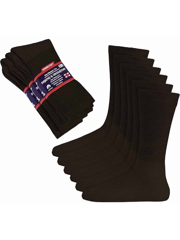 Diabetic Socks for Men & Women - Non-Binding Cushion Cotton Crew Socks for Neuropathy, Edema, & Circulatory Support (Brown- 3 Pairs, Sock Size 9-11, Fits Women's Shoe Size 5-10)
