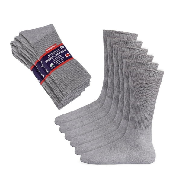 Diamond Star Diabetic Socks, Non-Binding Circulatory Cushion Cotton Crew Diabetic Socks for Men Women (Grey - 6 Pairs, Socks Size 13-15, Fit Men's Shoe Size 9-14)