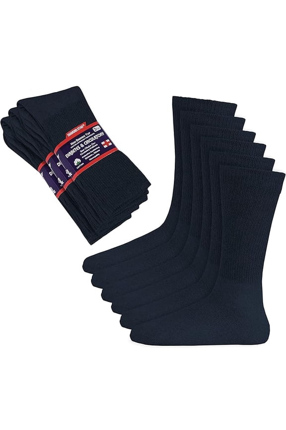 3-Pack Diabetic Socks for Men & Women - Non-Binding Cushion Cotton Crew Socks for Neuropathy, Edema, & Circulatory Support (Navy, Sock Size 10-13, Fits Men's Shoe Size 7-12)