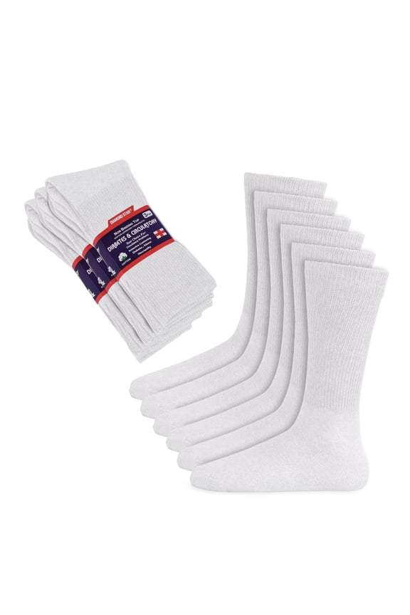 Diabetic Socks, Non-Binding Circulatory Cushion Cotton Crew Diabetic Socks for Men Women (White - 3 Pairs, Socks Size 10-13, Fit Men's Shoe Size 7-12)