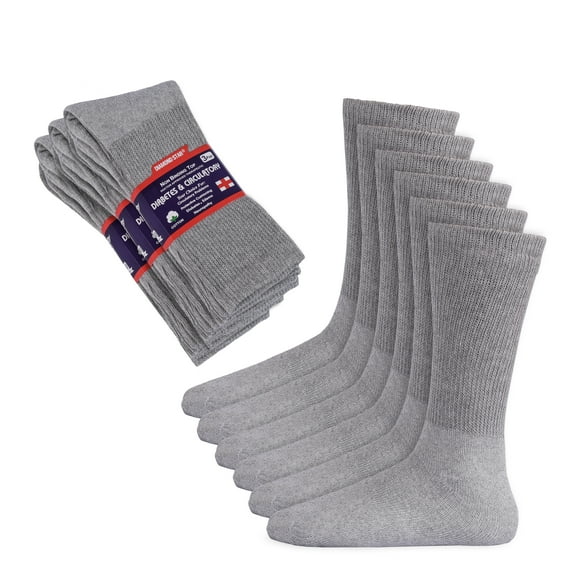 Diamond Star Diabetic Socks, Non-Binding Circulatory Cushion Cotton Crew Diabetic Socks for Men Women 13-16 (12 Pairs Grey)