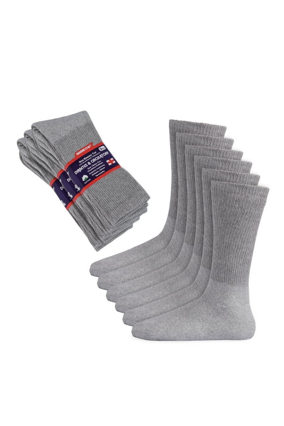 Diabetic Socks, Non-Binding Circulatory Cushion Cotton Crew Diabetic Socks for Men Women 13-16 (12 Pairs Grey)