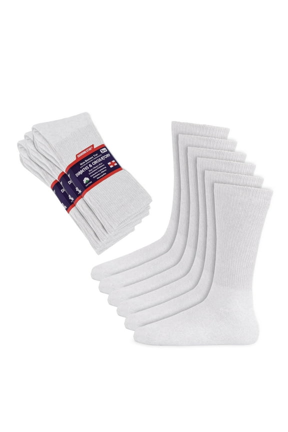 Diabetic Socks, Non-Binding Circulatory Cushion Cotton Crew Diabetic Socks for Men Women 13-16 (12 Pairs White)